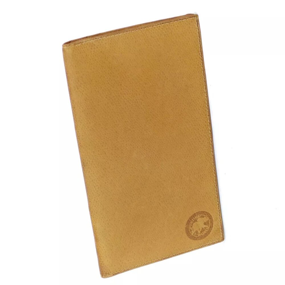 HUNTING WORLD Long Bill Compartment Logo Beige Leather Authentic